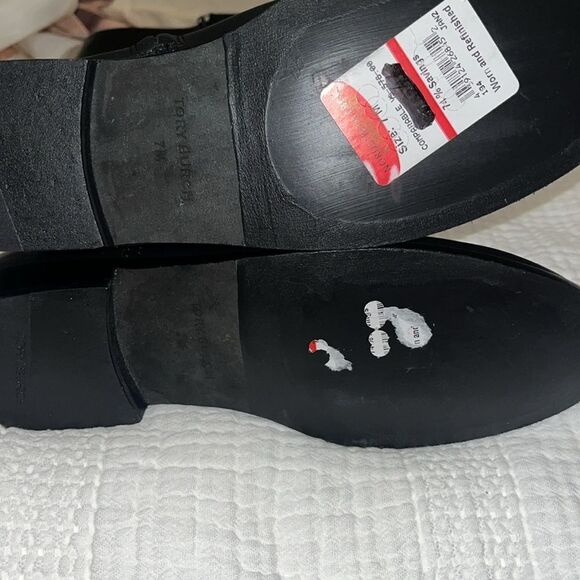 NWT TORY BURCH Double T Riding Black Leather Boots Size 7 $ 579.00 - Picture 11 of 12